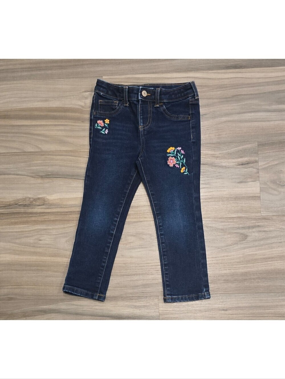 Jumping Beans Girls Embroidered Denim Jeans Size 4T Floral Dark Wash Pants